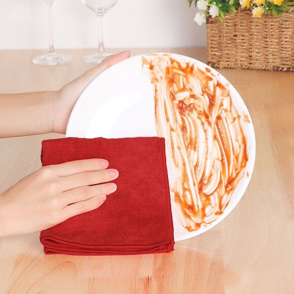 12 Pack Microfiber Lint Free High Absorbent Cleaning Rags 12" x 12" Red - Picture 6 of 6